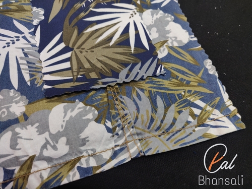 Floral Indigo Discharge Printed Shirting Fabric
