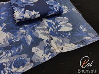 Floral Printed Denim Fabric - 100% Cotton, Dobby Style Texture | Ideal For Dresses And Garments