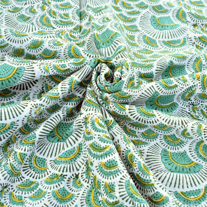 Floral Block Printed 100% Cotton Fabric