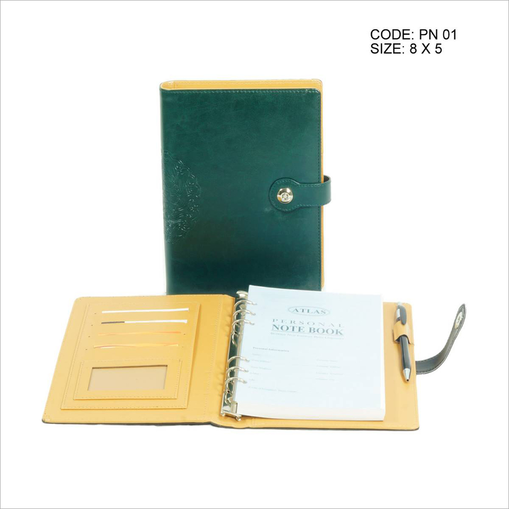 PU Green Leather Notes Planner - Leather, Multi-Color, Plain Pattern | Personal Use, Versatile Design, Stylish Organization