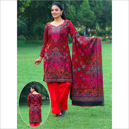 Red Printed Woolen Suit