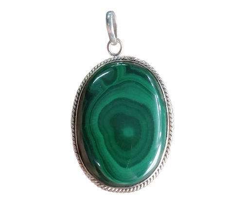 Green Chunky Malachite 925 Silver Gemstone Pendant