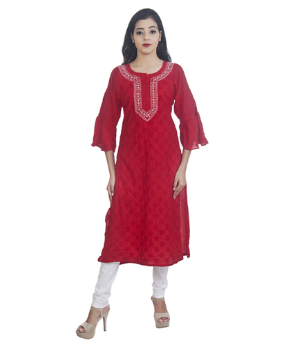 Partywear Cotton Lucknowi Chikan Kurti