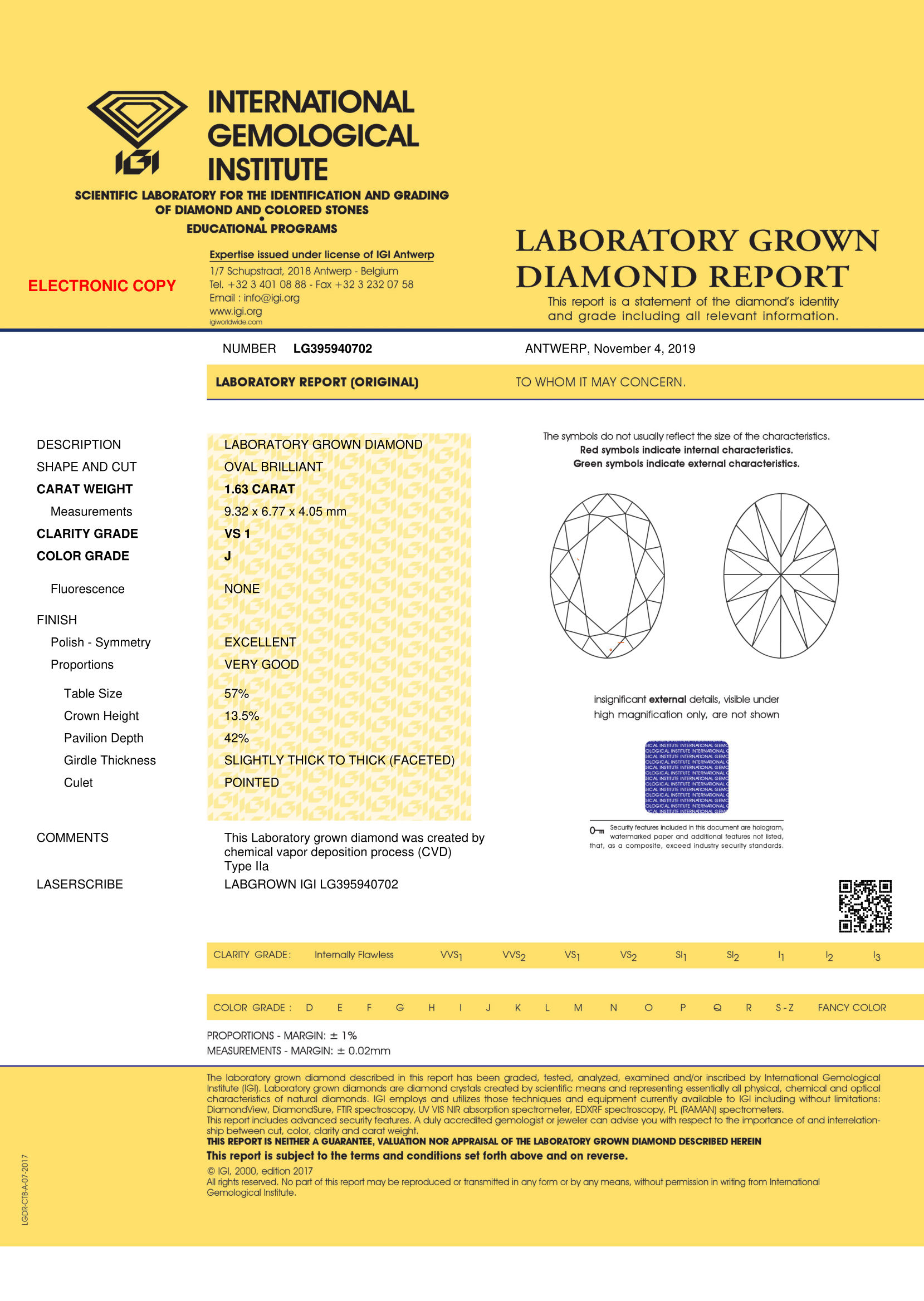 CVD Diamond 1.63ct J VS1 Oval Cut IGI Certified Stone