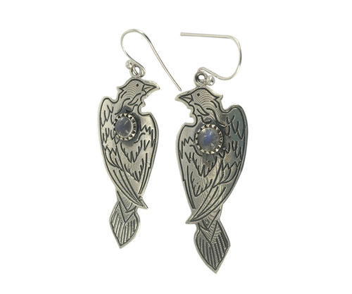 Bird Design Rainbow Moonstone 925 Silver Earring