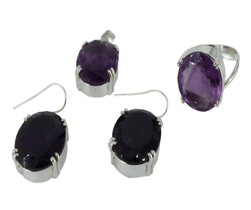 Amethyst 925 Silver Gemstone Jewelry Set