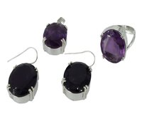 Oval Amethyst 925 Silver Gemstone Jewelry Set