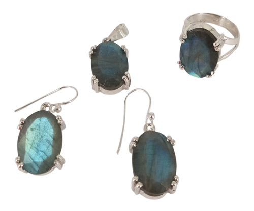 Green Labradorite 925 Silver Gemstone Jewelry Set