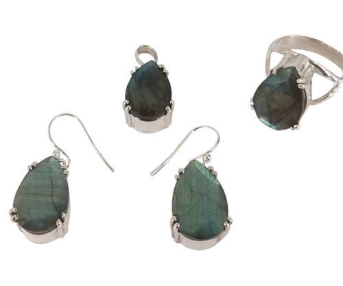 Fancy Labradorite 925 Silver Gemstone Jewelry Set