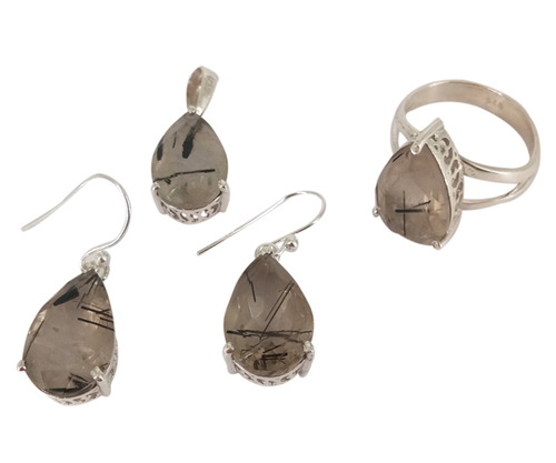 Black Rutile 925 Silver Gemstone Jewelry Set