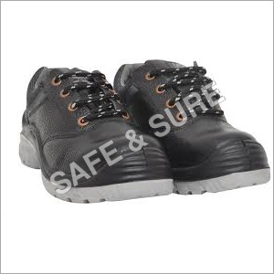 Leather Safety Shoes - Leather Upper, Available in All Sizes, Black Color | Medium Heel, Front Laces, Heat and Sole Resistant, Foot Protection