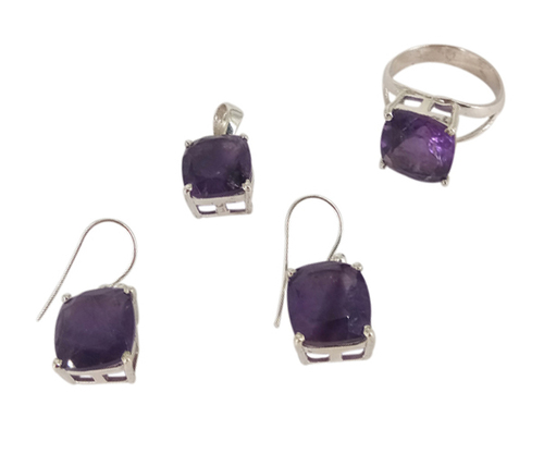 Fashionable Amethyst 925 Silver Gemstone Jewelry Set