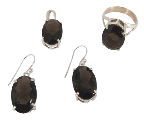 Smokey Quartz 925 Silver Gemstone Jewelry Set