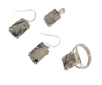 Feminine Black Rutile 925 Silver Gemstone Jewelry Set