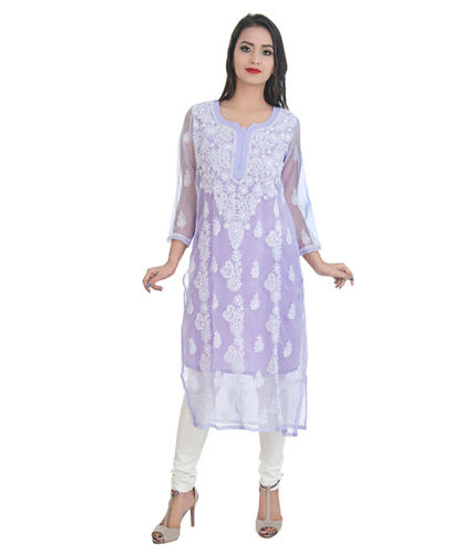 Hand Embroidered Georgette Lucknowi Chikan Kurti