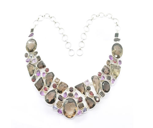 Gorgeous Multi-Color Stone 925 Silver Necklace
