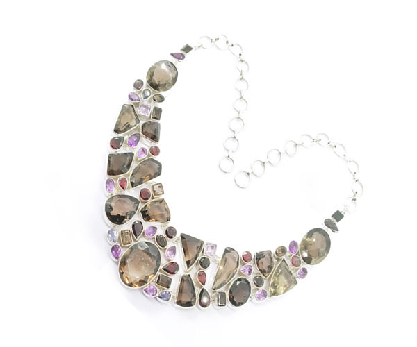 Gorgeous Multi-Color Stone 925 Silver Necklace