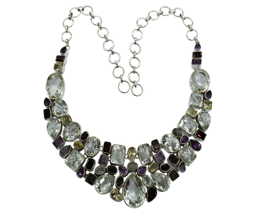 Glamorous Multi Color 925 Silver Gemstone Necklace