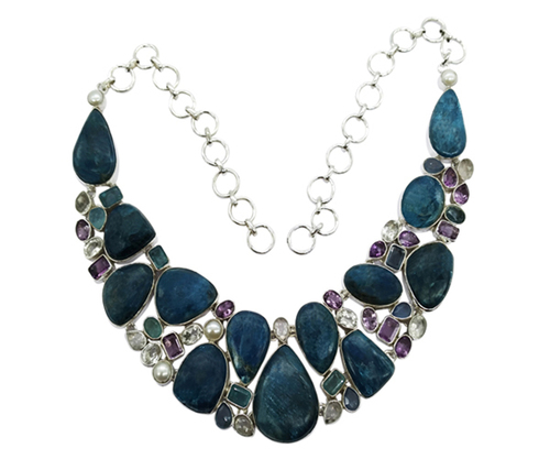 Expensive Multi Color 925 Silver Gemstone Necklace