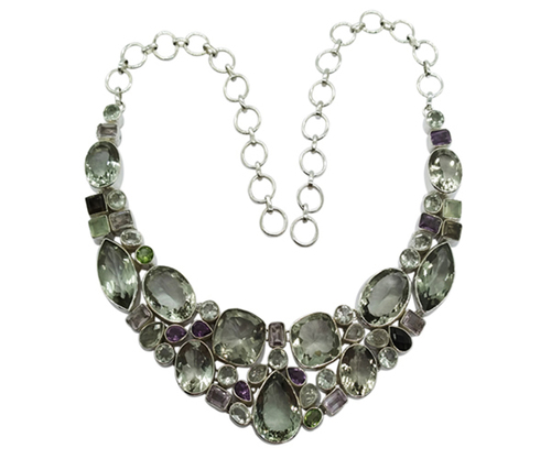 Nice Multi Color 925 Silver Gemstone Necklace