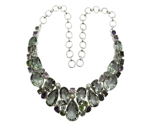 Fashionable Multi-Color 925 Silver Gemstone Necklace