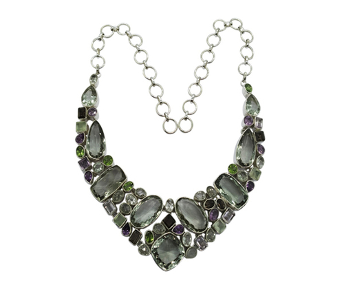 Fabulous Multi Color 925 Silver Gemstone Necklace