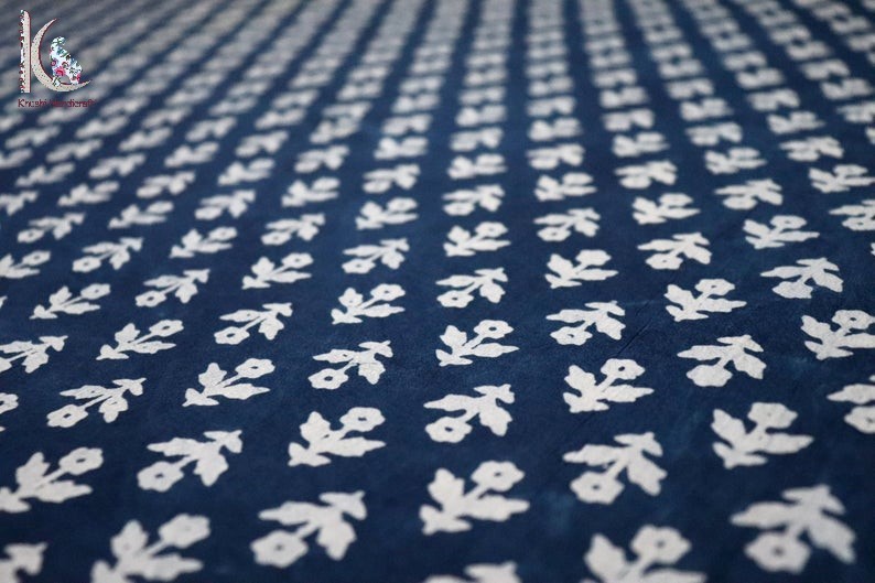 Block Printed Indigo Blue Fabric