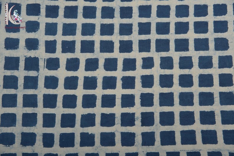 Checks Print Indigo Blue Fabric