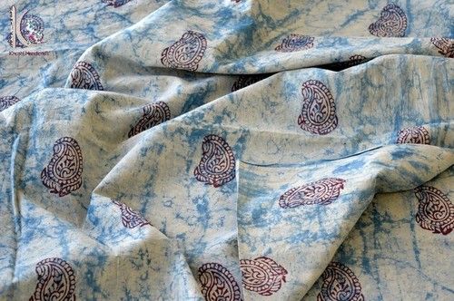 Indigo Blue Paisley Printed Cotton Fabric