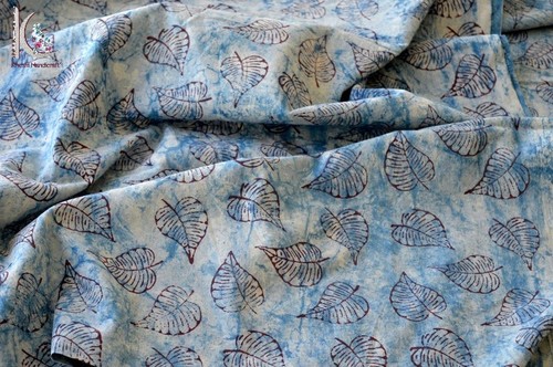 Cotton Leaf Print Indigo Blue Fabric