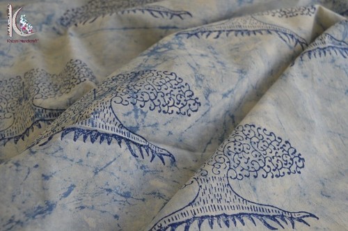 Tree Of Life Print Indigo Blue Fabric