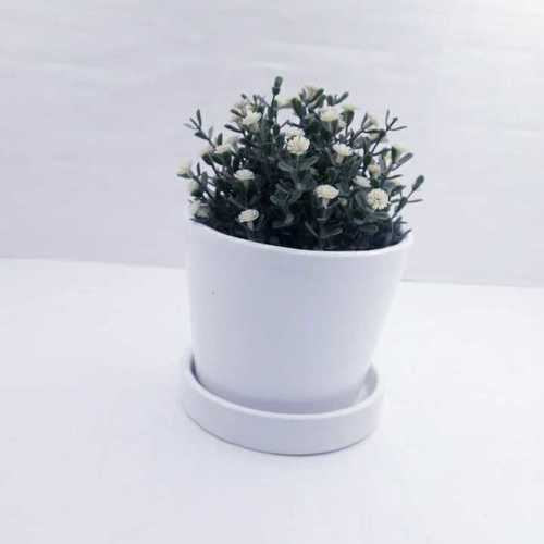 white  ceremic  planter  with  plate