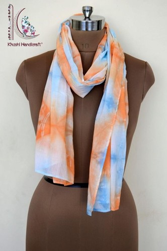 Orange And Sky Blue Tie Dye Printed Stole