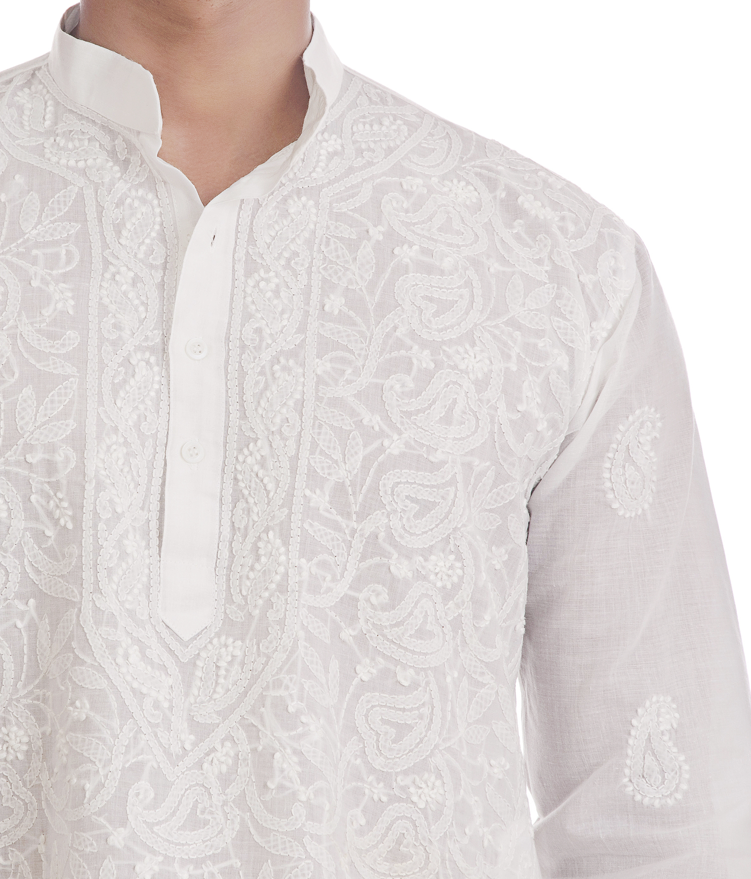 Full Jaal Work Hand Embroidered Mens Lucknowi Chikan Kurta At Latest 