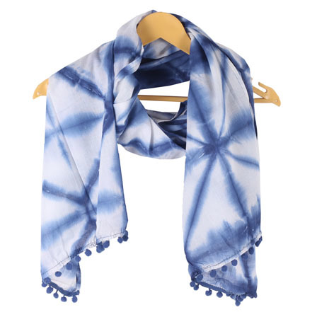 White Blue Shibori Cotton Sarong