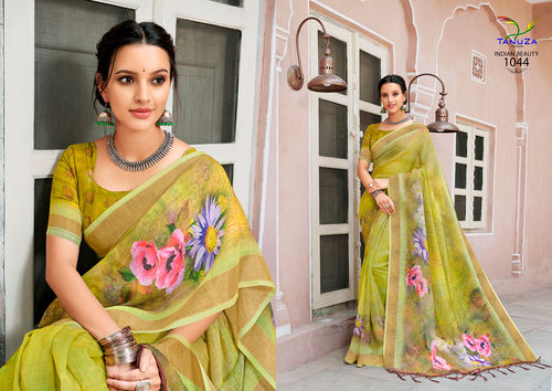 Green Pure Linen Saree