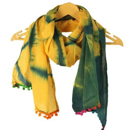 Yellow And Green Hand Dyed Shibori Print Cotton Sarong Stole