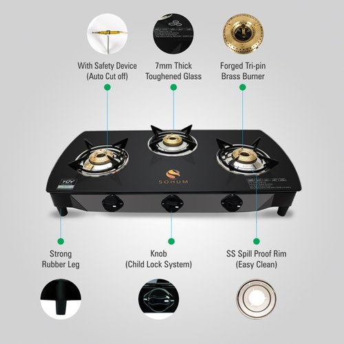 Three Burner Gas Stove With Safety Device
