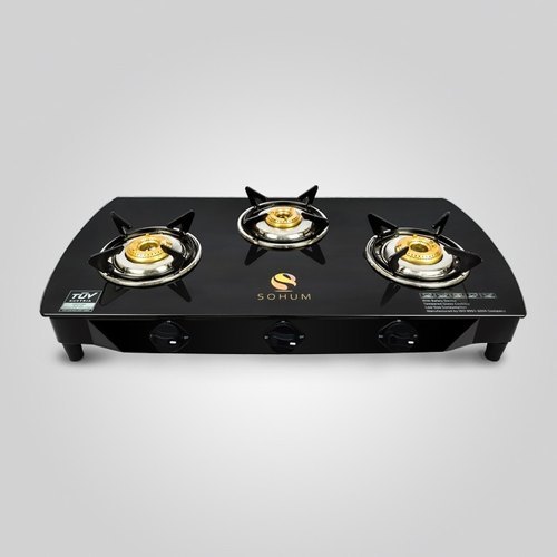 Three Burner Black Gas Stove With Safety Device