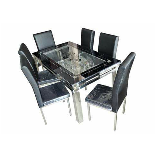 Steel Glass Dining Table Set