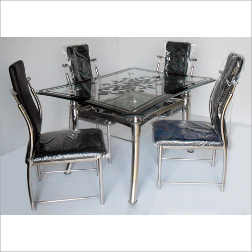 Steel Glass Four Seater Dining Table At, 4 Seater Round Glass Dining Table And Chairs