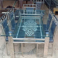 SS Dining Table Set With Glass Top