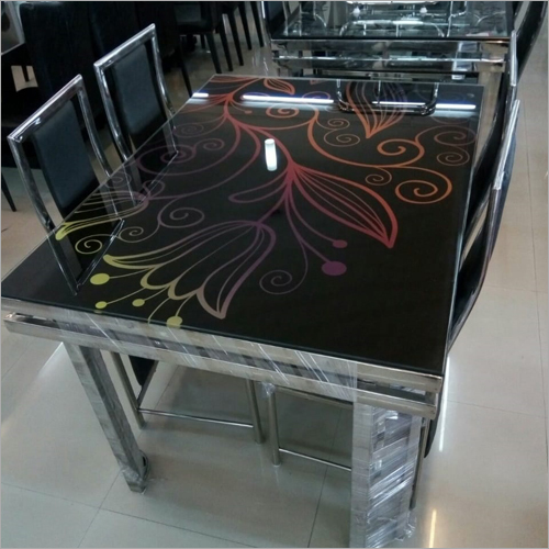 SS Fancy Glass Top Dining Table Set