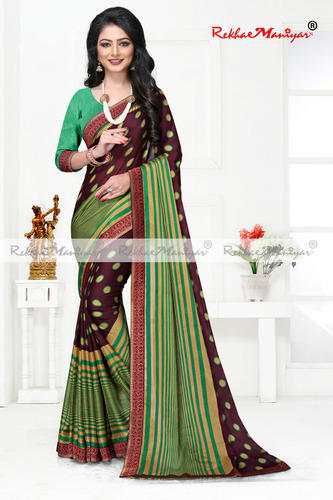 Chinese chiffon with banarasi jacquard border and bangalori silk blouse