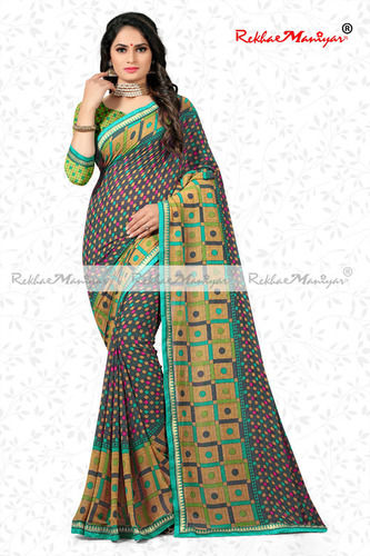 Printed Faux Georgette Weightless Weaving Zari Bordered Saree