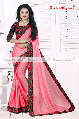 Imposing Pink Casual Black Border Linen Silk Saree