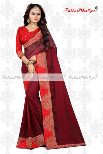 Art Silk Heavy lace Embroidery work Saree