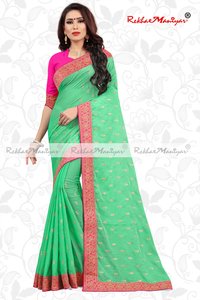 Saffron Silk Small Butti Work Contrast Blouse Saree