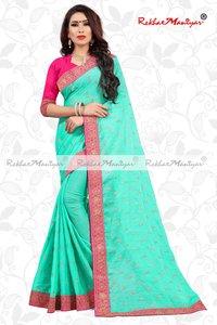 Saffron Silk Small Butti Work Contrast Blouse Saree