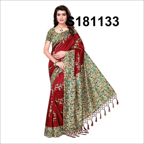 KALAMKARI MYSORE SILK JHALAR PRINTED SAREE